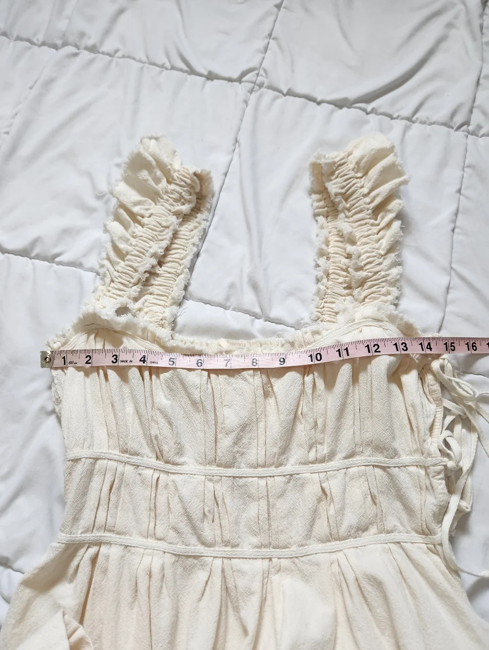 Free People Claudette Mini Dress Womens Small Ivory Pockets Casual Ruched Boho - Picture 4 of 13